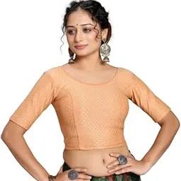 Round Neck Dobby Cotton Stretchable Elbow Sleeve Readymade Saree Blouse for Women Stylish(SC_BL_5001_Dobby_Elbow)-picture-26