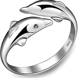 rvm jewels Double Dolphin Adjustable Ring Silver Plated for Women & Girls-picture-47