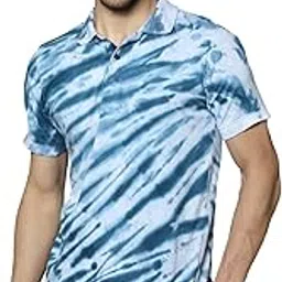 lewel Men's Stylish Cotton Tie & Dye Half Sleeve Polo T-Shirt (White, Blue)-picture-24