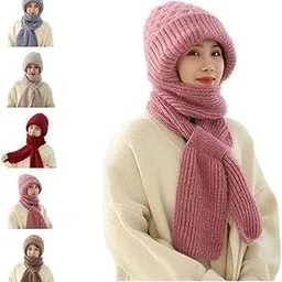 shyamrut Women's Soft Knitted Winter Warm Hat Woollen Cap & Lovely Mufflers Combo Girl Ladies 2 in 1 Neck Scarf Windproof Ear Protection Integrated |-picture-10