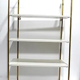 Modern 3-Tier Bookshelf, White Shelves with Gold Metal Frame, Contemporary Display Storage Unit-picture-30