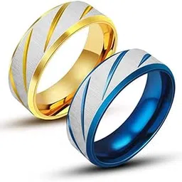 Rings for Men Combo Boy Boyfriend gents friends couple thumb Band Gold Blue Ring for Boys 2 Stainless Steel finger Rings Stylish Birthday Gift Anniversary Husband Valentine Gifts Fashion 115_18-image-10