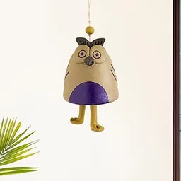 ExclusiveLane 'Majestic Owl' Terracotta Wind Chime for Home Balcony | Handpainted Decorative Hanging Wind Chime for Bedroom Hanging Decoration Items (Brown)-picture-14