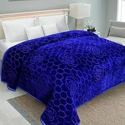 500 TC Winter/Mild-Winter Solid/Floral Light Weight Super Soft Warm Mink Single Bed Blanket for Winter (215 x 152 cm), Lightweight (Blue, Single Bed(85x60 Inch)-picture-21