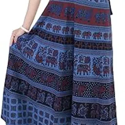 jabama Women's Cotton Printed Casual Long Wrap Around Maxi Skirt (Navy)-picture-17