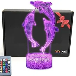 TriPro Dolphin Fish 3D Illusion LED Room Table Decor Lamp Sea Animals Night Light with Greeting Card, 16 Colors Change, Remote Bedroom Decorations Toys Gifts for Men, Women, Kids, Girls, Boys, Teens-picture-11