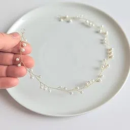 Golden Pearl Bridal Hair Vine | Minimalist Wedding Headband | Gift Ready | 1 Pc-image-3