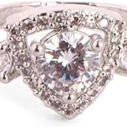 himor Silver Statement Ring for Women, Adjustable Size, Crystal Centre with Cubic Zirconia Halo-picture-38