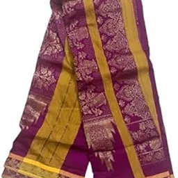 Traditional cotton Silk Saree with Zari Border, Purple and Gold, Floral Brocade Pattern,-picture-11