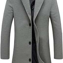 chroes Men's Decent Windproof Single Breasted Long Winter Wool Coat Overcoat Gray-picture-16