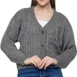Women Knitted Regular Fit V Neck Full Sleeve Self Design Solid Winter Wear Cardigans Sweaters-image-40