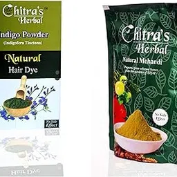 Chitra's Herbal Natural (100 Grams) Indigo Powder And (150 Grams) Mehndi Powder, 100% Pure and Natural Indigo Powder for Hair black, Henna image 1