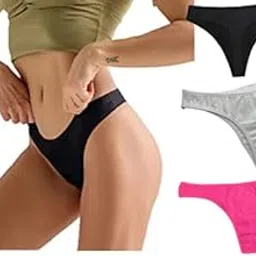 Women Cotton Comfortable Fabric Daily Use Regular Wear Mid Rise Thong Panty G-String Panties Pack of 3 - Black White Red-picture-45