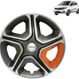Prigan Wheel Cover for TATA Tiago Old 13 Inch Grey Silver Orange Wheel Cap (Available in 12,13,14,15,16 Inch) (Set of 4 Pcs) (Press Fitting) Model- Nexon TwinOrange-13 image 1