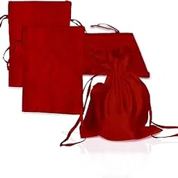 Pure Source India Metallic Satin Mix (13 * 16 cm) Organza Potli Bags Pouch Best Gift Item, Set of 10 (Red)-picture-22