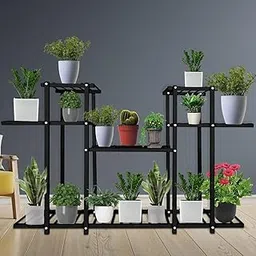 Pivalo 4-Tier Metal Flower Plant Pot Stand Heavy-Duty Elegant and Decorative Floor-Mounted Plant Holder Rust Free for Home Office Indoor & Outdoor Use (Pack of 1, Black) image 1