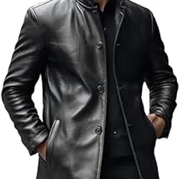 urbanhides Iron Crown Exclusive Tailored Black Lambskin Leather Coat for Men | Men's Leather Coats, Black Lambskin Coats, Regular Fit, Two Pockets-picture-30