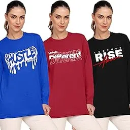 leotude Women's Cotton Regular Fit Round Neck Boyfriend Fit Full Sleeve T-Shirt Combo (Pack of 2)-picture-29