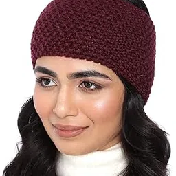 magic needles Headband Earwarmers for Winters | Handmade with Woolen Unisex Earwarmer Earmuffs Earcap Earcover Soft Headwrap Warm Winter Accessories (wine 1026)-picture-36