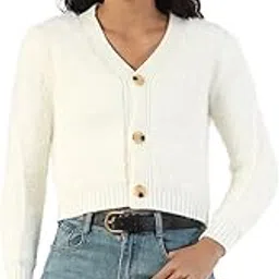 SHOWOFF Women's V-Neck Solid Cream Cardigan-CHN-6602_Cream-image-64