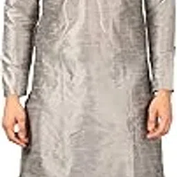 royal kurta Men's Regular Fit Silk Blend Dhoti Kurta Set (Silver)-picture-15