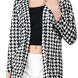 Stylish Black & White Houndstooth Printed Long Shrug for Women-image-94