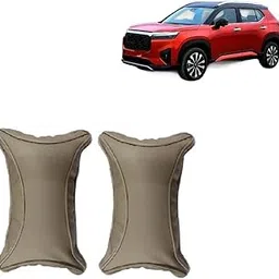 SPYCLOUD Car Seat Neck Rest Pillow Cushion | Extra Soft Cotton Filling | Leatherite Fabric | Ergonomic Head Support Set Of 2 | Beige Colour Design | Comfortable Travel Accessory Compatible For Elevate-picture-48
