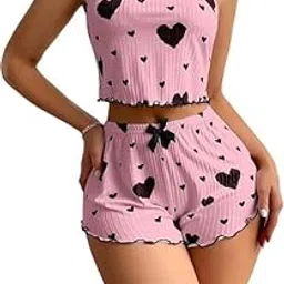 Co-ord Set – Women's Pink Crop Top & Shorts Nightwear-picture-27