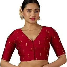 studio shringaar Women's Handloom Cotton Silk V-Neck Readymade Saree Blouse-picture-51