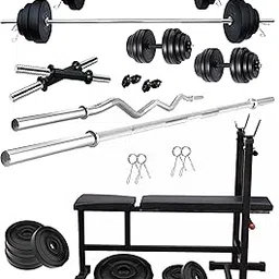 Kore PVC 50 Kg Home Gym Set with One 3 Ft Curl + One 5 Ft Plain Rod and One Pair Dumbbell Rods with 3 in 1 Multipurpose Fitness Bench,Incline, Decline, Flat-picture-14