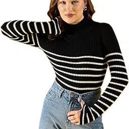98 north 98 Degree Women Pure Cotton Turtle Neck Sweater Has A Full Sleeve & Straight Hem-AW25AZG1157-BLACK-picture-42