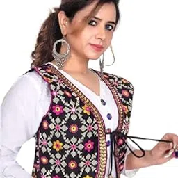 Shivam Fashion, Embroidery Ethnic Cotton Crop Jacket For Women (M - Length-17, Burst-38 Inch)-picture-42