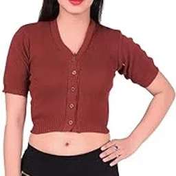 magic Women's & Girl's Winter Warm Woolen Half Sleeve Saree Blouse (Brown)-picture-52