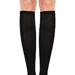 hyping Cotton Stockings Socks For Womens Knee High Length Solid Black Casual Multipurpose Compression Half Legs Support Opaque Non Transparent Skin Calf length for Ladies & Girls Free Size image 1
