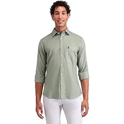 u.s. polo assn. Men's Red Solid Spread Collar Long Sleeve Casual Cotton Tailored Fit Shirt-picture-45