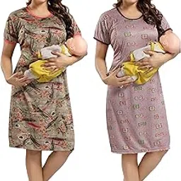 yki Women's Polyester All Over Print Knee Length Nighty (Pack of 2)-picture-43