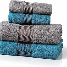 500 GSM 100% Cotton Highly Absorbent Super Luxury Large Couple Bath Towel Set and Hand Towel Set (Grey and Teal) Combo Pack of 2 Each-picture-42