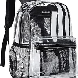 Sturdy Clear Backpack for School - 15 Inch Heavy Duty PVC Transparent Backpacks with Multi-pockets for College Workplace Security, Black (Xtra Small Size)-picture-36