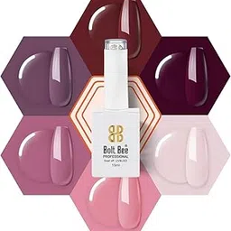 BOLT BEE Gel Nail Polish Kit Set Of 6 Colors Winter Fall Brown Purple Burgundy Red Peach Pink Soak Off LED (49+60+134+99+10+02)) 0.2 Ml, glossy finish-image-19