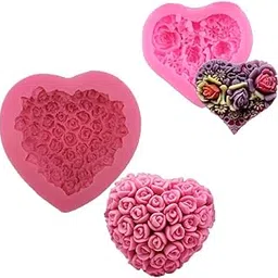 Skytail 2 Pack Silicone 3D Flower Heart Candle Molds Roses Heart Shape Making Scented Candle Wax Melts Home Decoration Candles Resin Casting Mold Handmade Valentines Day Couple Gift DIY Soap Mold Chocolate Cake Baking Molds-picture-37
