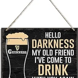 Guinness Rustic Hanging Wood Plaque - Hello Darkness My Old Friend, Man Cave & Home Bar Decor-picture-45