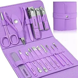 NAZANO Professional Manicure Set 16-Piece Stainless Steel Nail Care Kit with Travel Leather Case Violet Premium Nail Grooming Tools for Men Women Teens Girls Salon Quality Pedicure Accessories Nail Clippers-picture-17