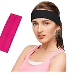 Glamyou Adjustable Elastic Headband for Women and Girls,Kids,Gym,Facial,Makeup,Yoga,Cleaning,Sports,Spa,Exercise Workout,Running Daily Use Headband Pack of 2 ((Pink/Black))-image-95