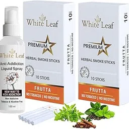 White Leaf Premium Herbal Cigarettes NO Tobacco & NO Nicotine Free (Pack Of 20) Frutta Flavour With 100 ML Shot Spray Anti Addiction - Non Addictive | 100% Natural Ingredients Tulsi & Green Tea-picture-48