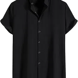 swadesi stuff Men's Regular Fit Polycotton Casual Chinese Collar Half Sleeve Solid Color Shirt-picture-24