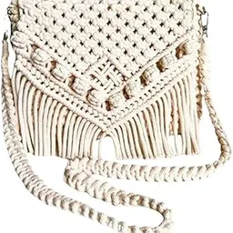 tms Boho Chic Handmade Off White Macramé Sling Bag - 10" Width x 8" Height - Eco-Friendly Crossbody Purse-picture-39
