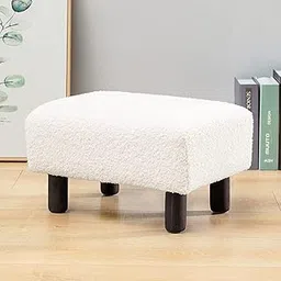 BR FURNITURE Ottoman Footstool with Wooden Legs Rectangular Upholstered Cushioned Foam Ottoman Stool Extra Sitting Chair with Cotton Cover for Living Room Hallway Office (White)-picture-64