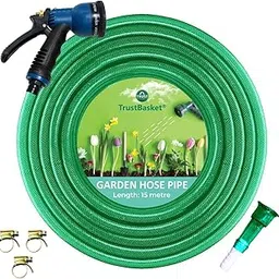 TrustBasket Heavy Duty Highly Durable PVC Plain Green Braided Water Hose Pipe (15 Meter) with 7 Pattern Sprayer Gun & 3 Clamps (1/2 inch Pipe) - Easy to Connect for Home Gardening, Lawn, Car Wash-image-30