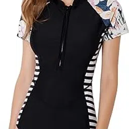 swsmclt Women's Rash Guard Swimsuit Short Sleeve Zip Monokini Surfing One Piece Tankini-picture-31