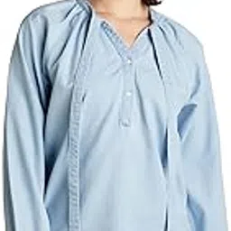 amazon brand - inkast Solid Women's Denim Full Sleeve Regular Fit Tie-up Neck Blouse-picture-30